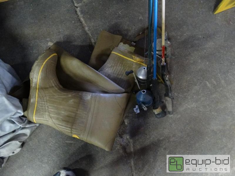 lot 236 image: 4 fishing poles and pair of waders....