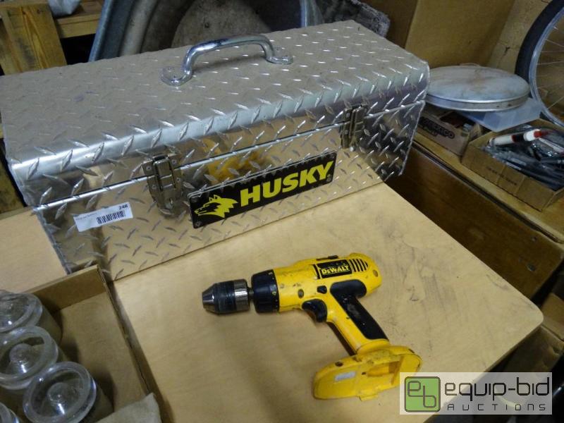 lot 248 image: Husky diamond plate tool box and dewalt drill...