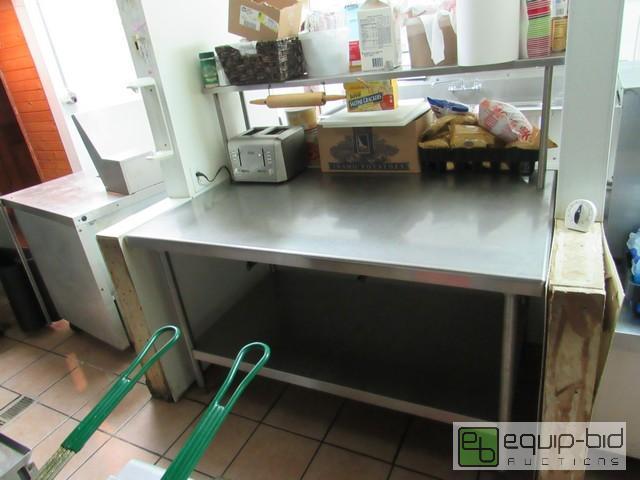 lot 381 image: Stainless Steel Table With Overhead Shelf