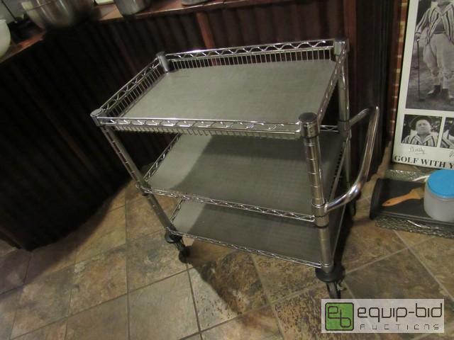 lot 414 image: Chrome Metal 3 Tier Cart On Casters