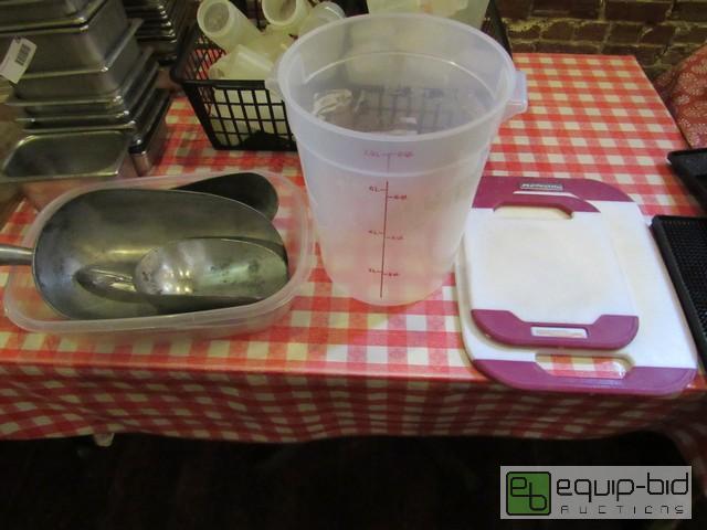 lot 435 image: Lot Of Ice Scoops, Ingredient Container, And Cutting Boards