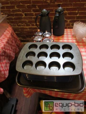 lot 441 image: Lot Of Serving Trays, Muffin Tin, Coffee Pots, And Syrup Dispensers