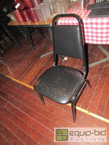 lot 449O image: (4) Black Metal Frame Stacking Chairs With Black Cushions And Backs