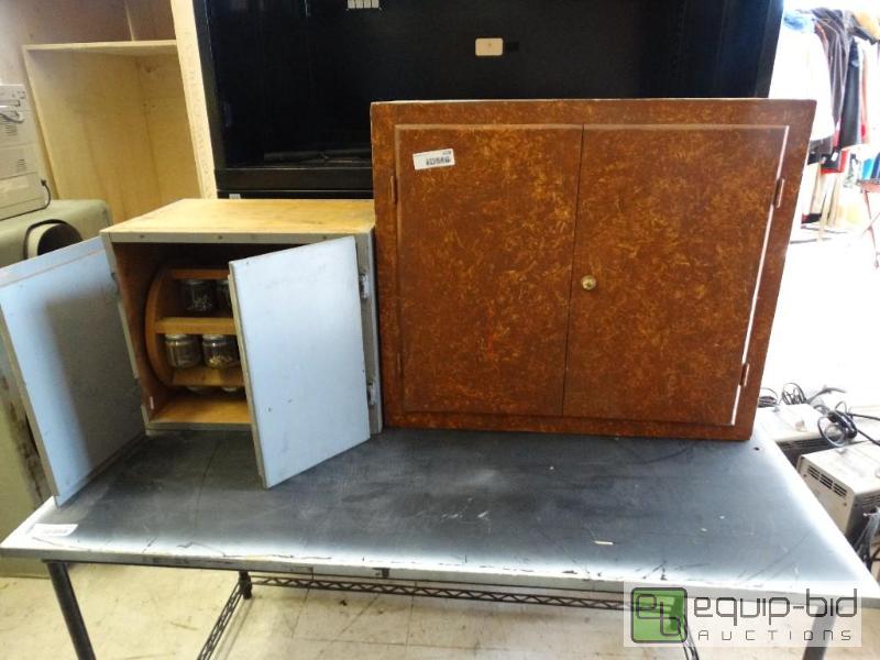 lot 1538 image: 2 wooden cabinets.  1 has nutbolt bin inside...