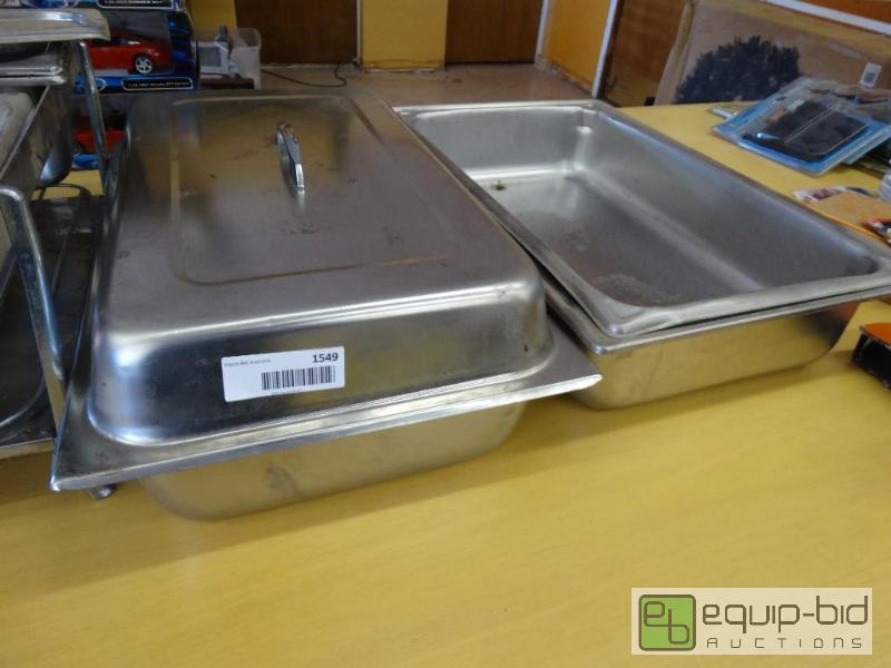 lot 1549 image: 4 stainless steel inserts and 1 catering dish...