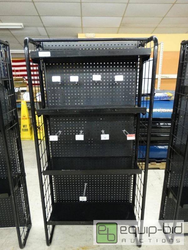 lot 1699 image: Retail shelving unit, shelves and peg hooks. ...