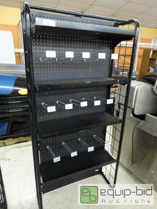 lot 1701 image: Retail shelving unit, shelves and peg hooks. ...
