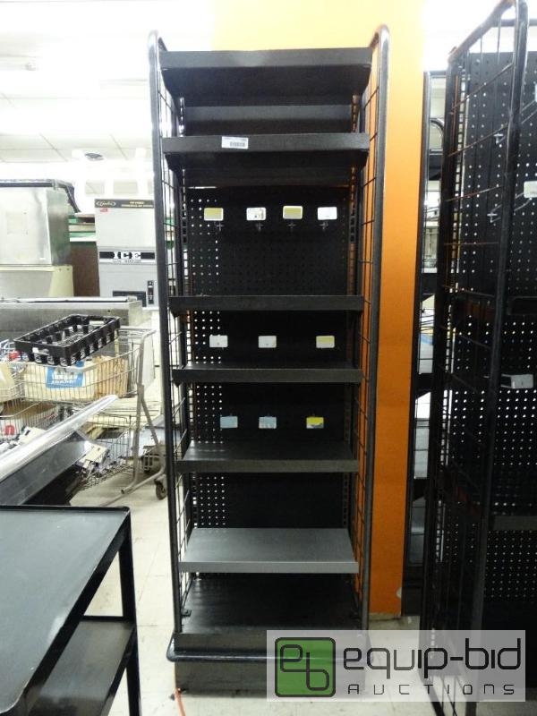 lot 1702 image: Retail shelving unit, shelves and peg hooks. ...