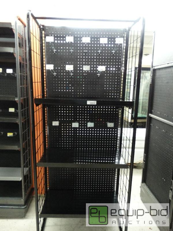 lot 1703 image: Retail shelving unit, shelves and peg hooks. ...