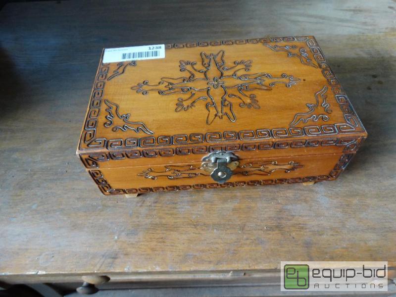 lot 1238 image: Decorative wooden box with contents.&nbsp...