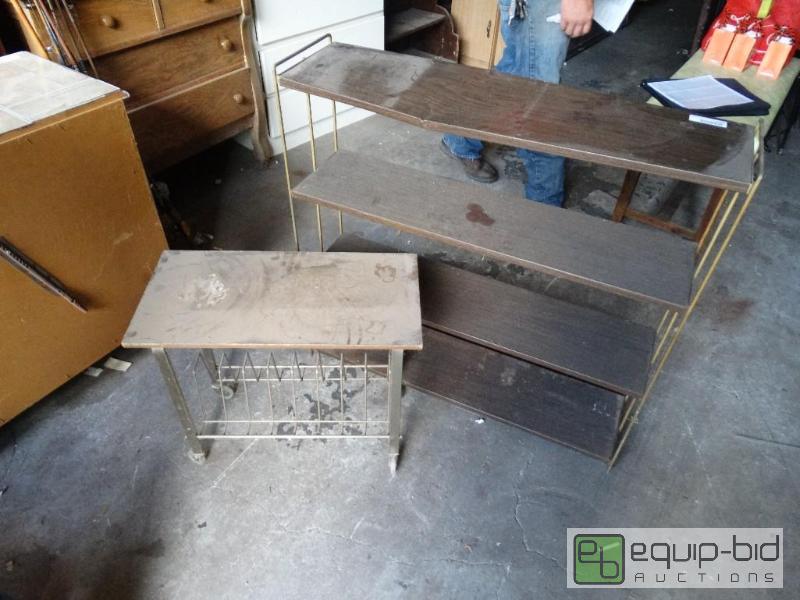 lot 1258 image: Metal shelf and old record stand....