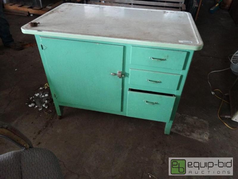 lot 1292 image: VIntage&nbspdesk with metal top and wooden b...