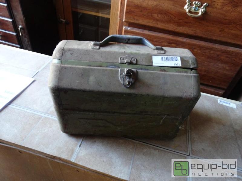 lot 1311 image: Old metal tackle box with contents....