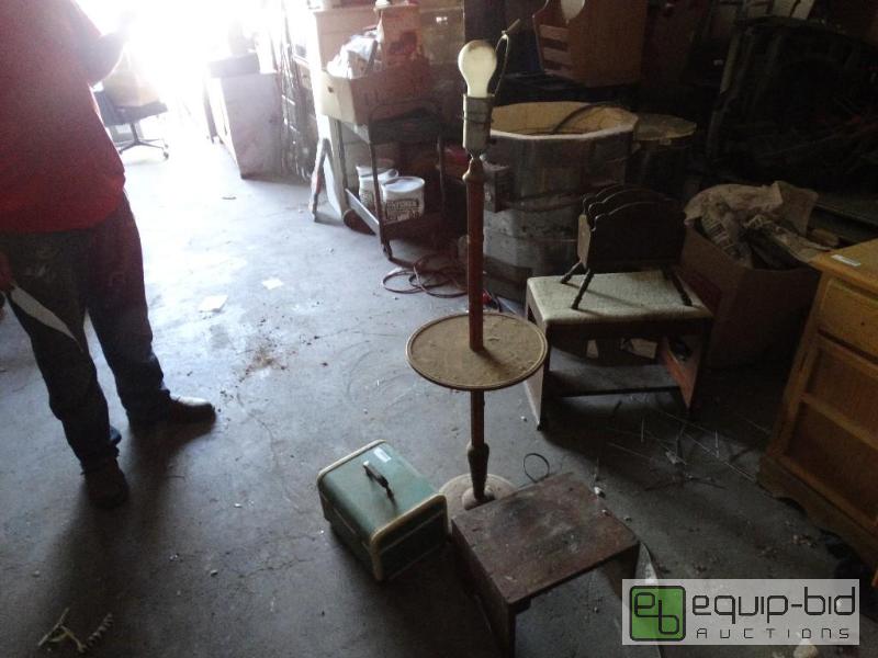 lot 1317 image: Lamp no shade step stool with over night bag....