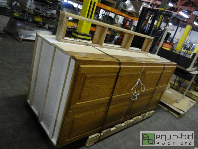 lot 351 image: (2) Matching Solid Oak Front 80 Tall Storage Cabinets With Single Matching Base