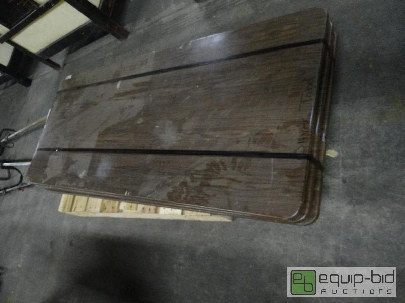lot 374 image: Lot Of (3) Brown Wood Grain Laminate 72x30 Folding Tables