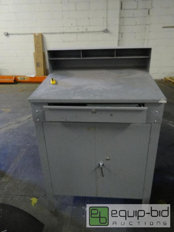 lot 385 image: Grey Metal Lyon Brand Shop Desk