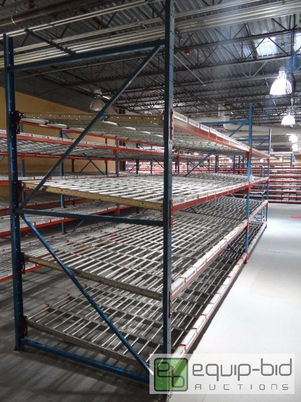 lot 1450 image: (2)X12 4 Tier Gravity Flow Roller Racks with Span Track System