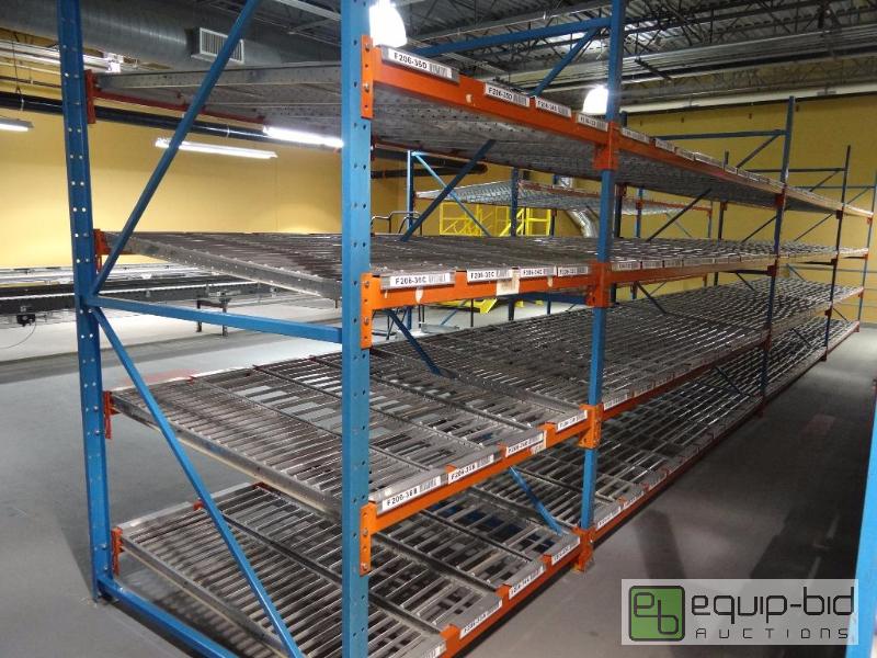 lot 1451 image: (3)X12 With (1)x5 4 Tier Gravity Flow Roller Racks with Span Track System