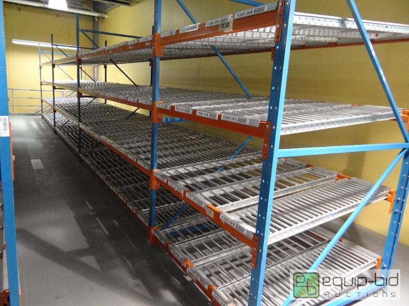 lot 1452 image: (3)X12 With (1)x5 4 Tier Gravity Flow Roller Racks with Span Track System