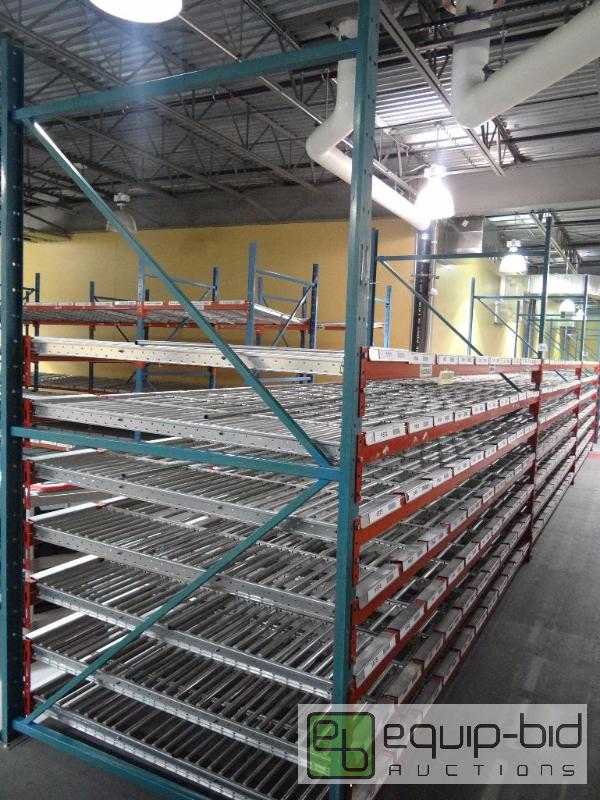 lot 1453 image: (3)X12 7 Tier Gravity Flow Roller Racks with Span Track System