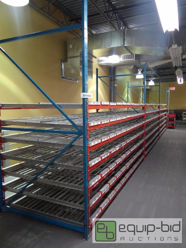 lot 1454 image: (3)X12 7 Tier Gravity Flow Roller Racks with Span Track System