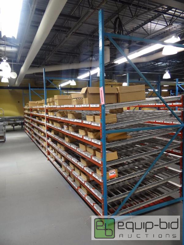 lot 1455 image: (3)X12 7 Tier Gravity Flow Roller Racks with Span Track System