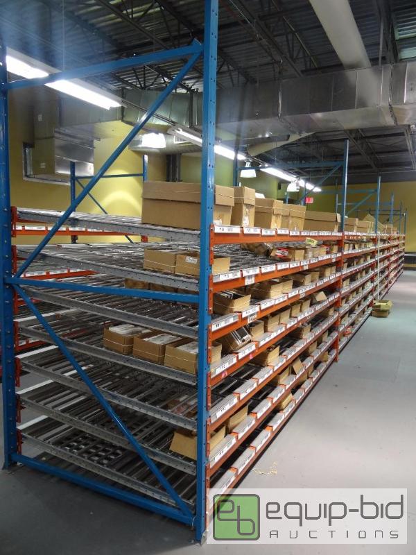 lot 1456 image: (5)X12 7 Tier Gravity Flow Roller Racks with Span Track System