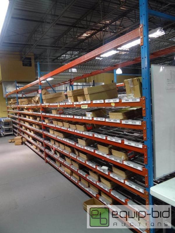 lot 1457 image: (3)X12 8 Tier Gravity Flow Roller Racks with Span Track System And Wire Pallet Racking Inserts