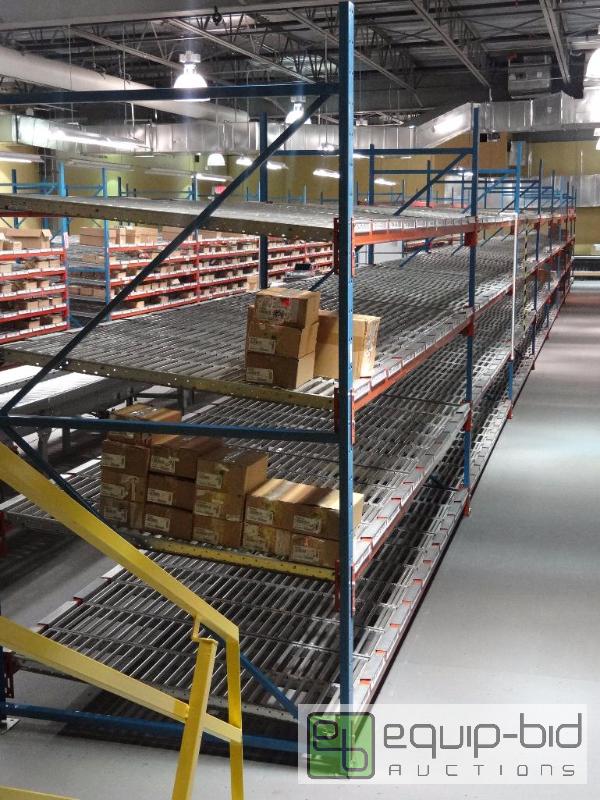 lot 1458 image: (8)X12 4 Tier Rack System With Gravity Feed Flow Rack Carton Roller Inserts