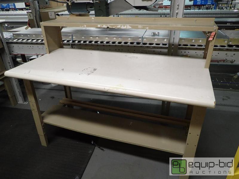 lot 1486 image: 60 Metal Base Work Station With Laminate and Wood Top