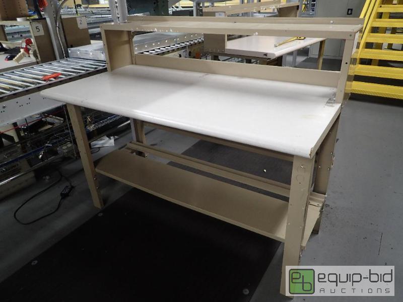 lot 1487 image: 60 Metal Base Work Station With Laminate and Wood Top