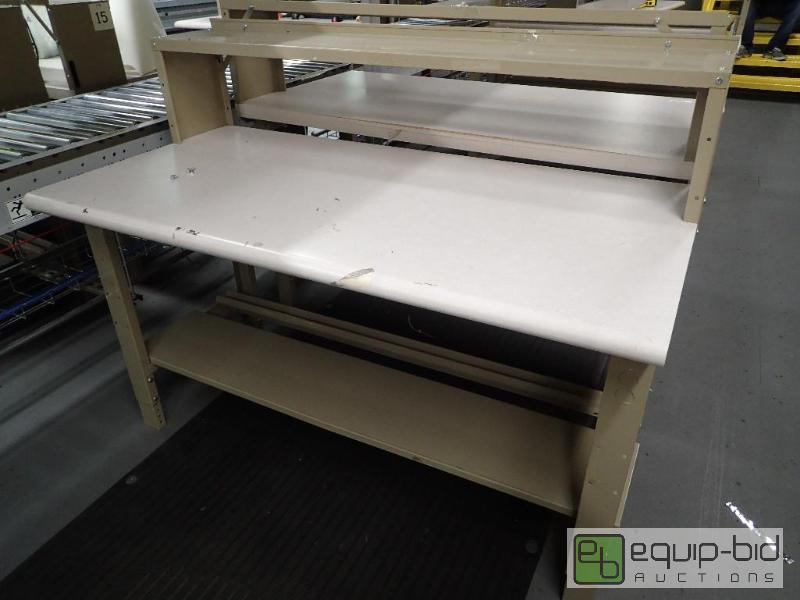lot 1489 image: 60 Metal Base Work Station With Laminate and Wood Top