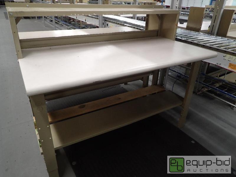 lot 1490 image: 60 Metal Base Work Station With Laminate and Wood Top