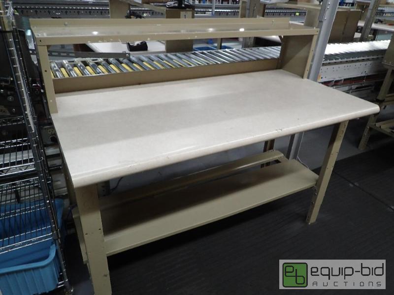 lot 1493 image: 60 Metal Base Work Station With Laminate and Wood Top