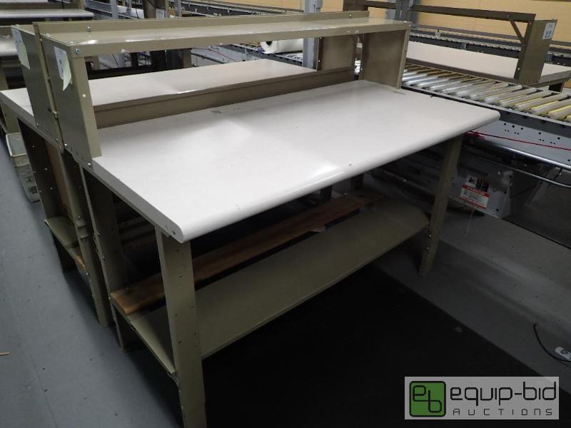 lot 1494 image: 60 Metal Base Work Station With Laminate and Wood Top