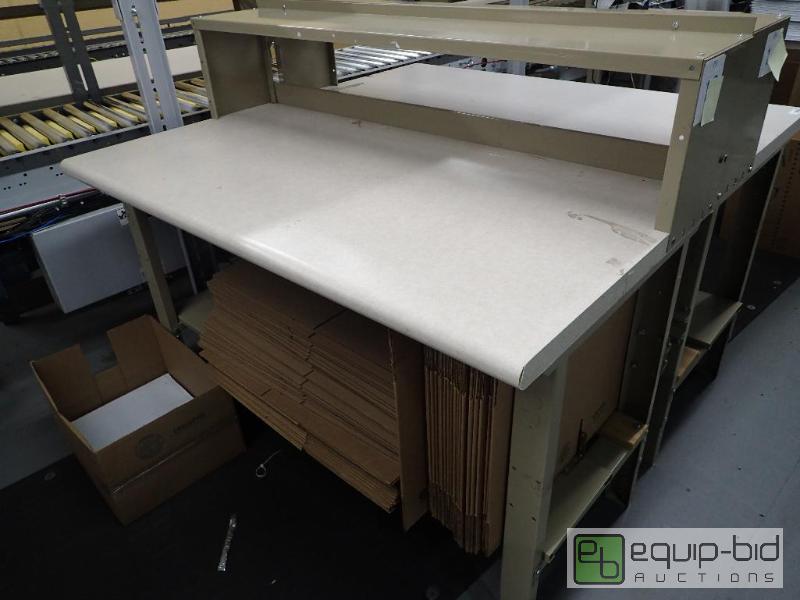 lot 1495 image: 60 Metal Base Work Station With Laminate and Wood Top