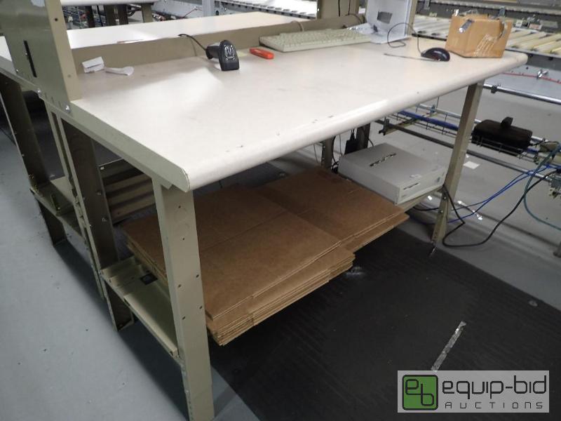 lot 1496 image: 60 Metal Base Work Station With Laminate and Wood Top