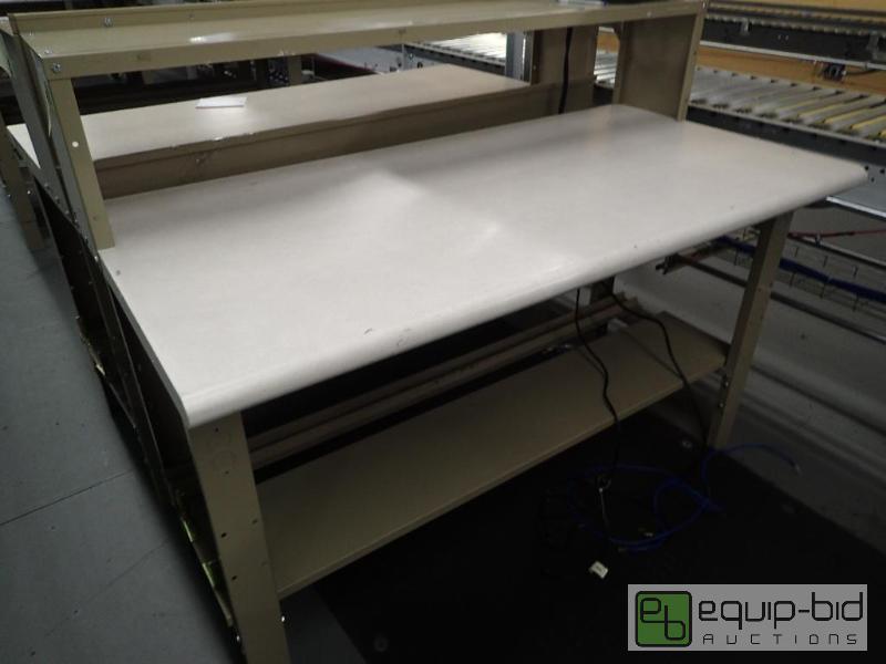 lot 1498 image: 60 Metal Base Work Station With Laminate and Wood Top