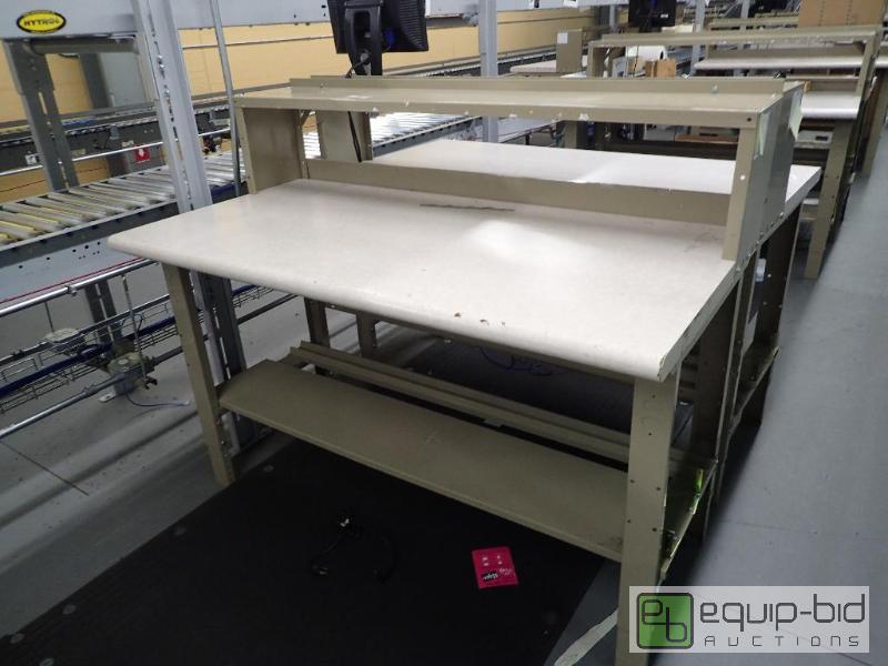 lot 1499 image: 60 Metal Base Work Station With Laminate and Wood Top