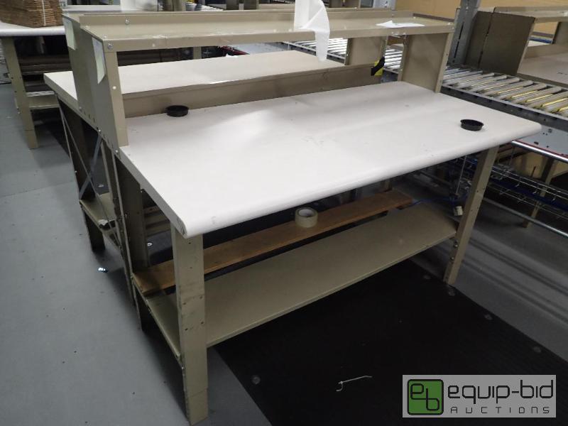 lot 1502 image: 60 Metal Base Work Station With Laminate and Wood Top
