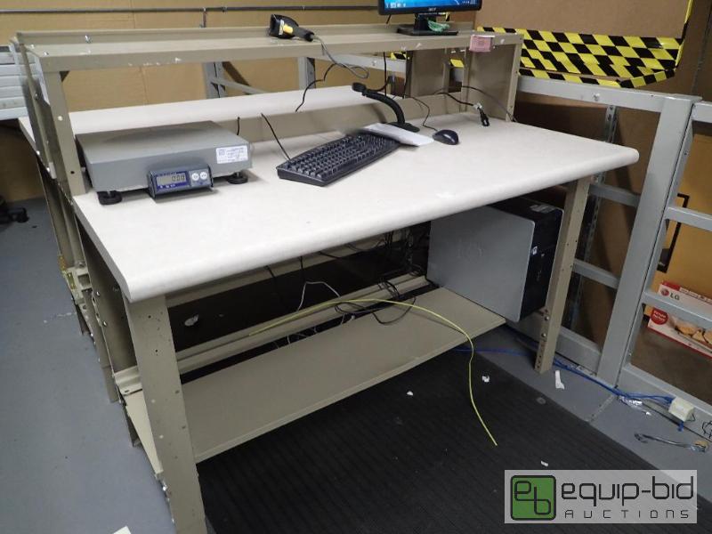 lot 1514 image: 65 Metal Base Work Station With Laminate and Wood Top
