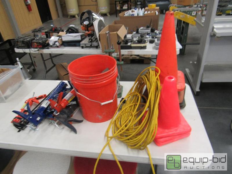 lot 2564 image: Large Lot of Work Site Cones w Caulking Guns And Press