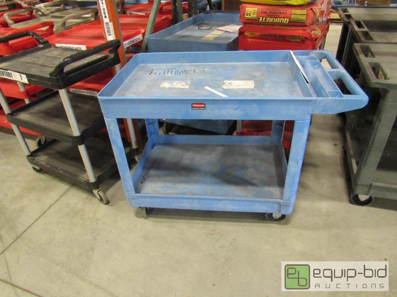 lot 2755 image: Blue Rubbermaid Heavy Duty 2 Tier Sunken Top Utility Cart on Casters