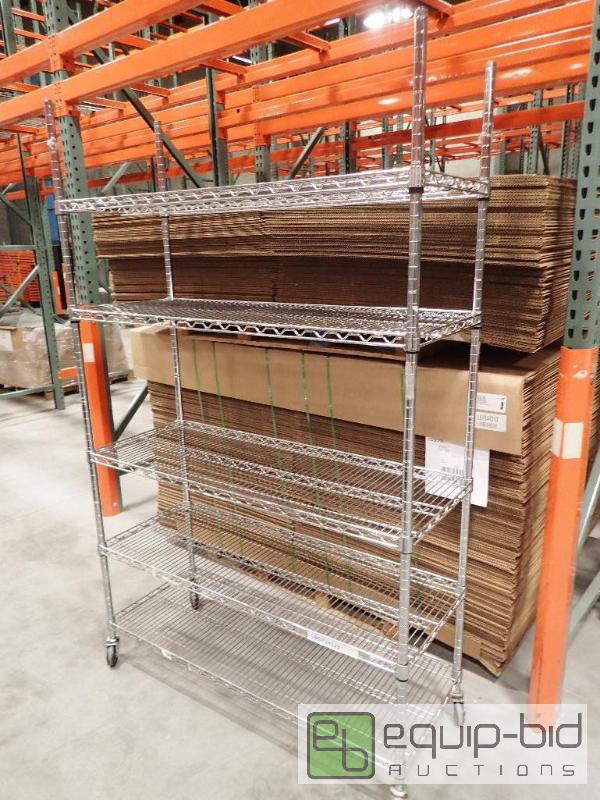 lot 723 image: 5 Tier Metal Wire Metro Storage Rack On Casters 48x18x74
