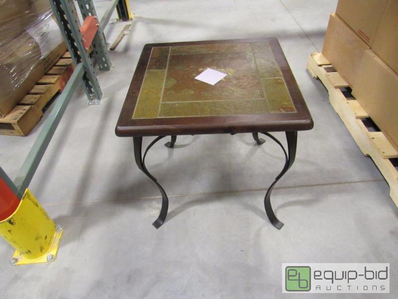 lot 933 image: 24 Square Wood And Stone Top End Table