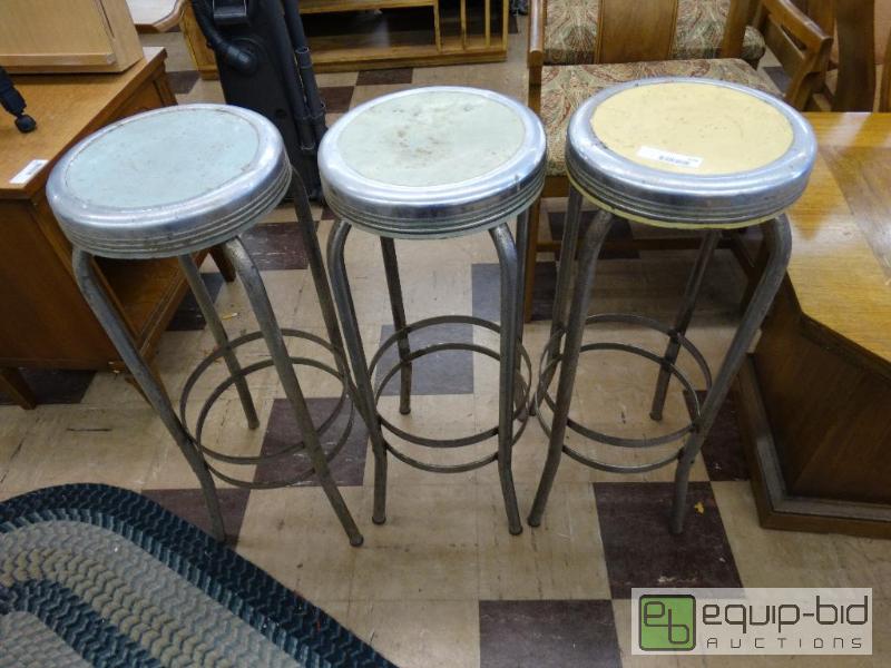 lot 516 image: 3 vintage metal stools with painted seats....