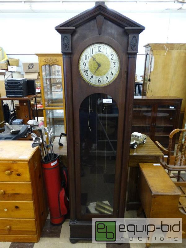 lot 563 image: Beautiful antique walnut grandfather clock.  ...