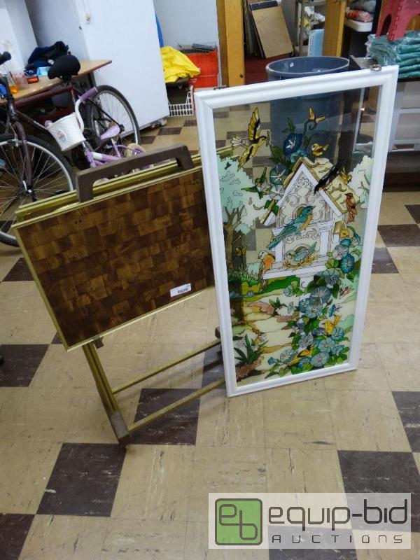 lot 569 image: Painted stained glass look wall hanging and s...