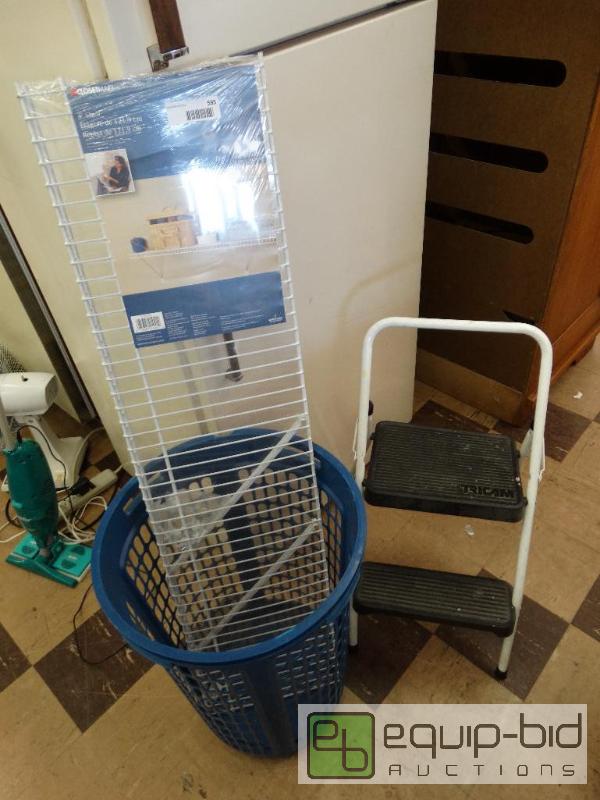 lot 595 image: Step stool, laundry basket and new in package...
